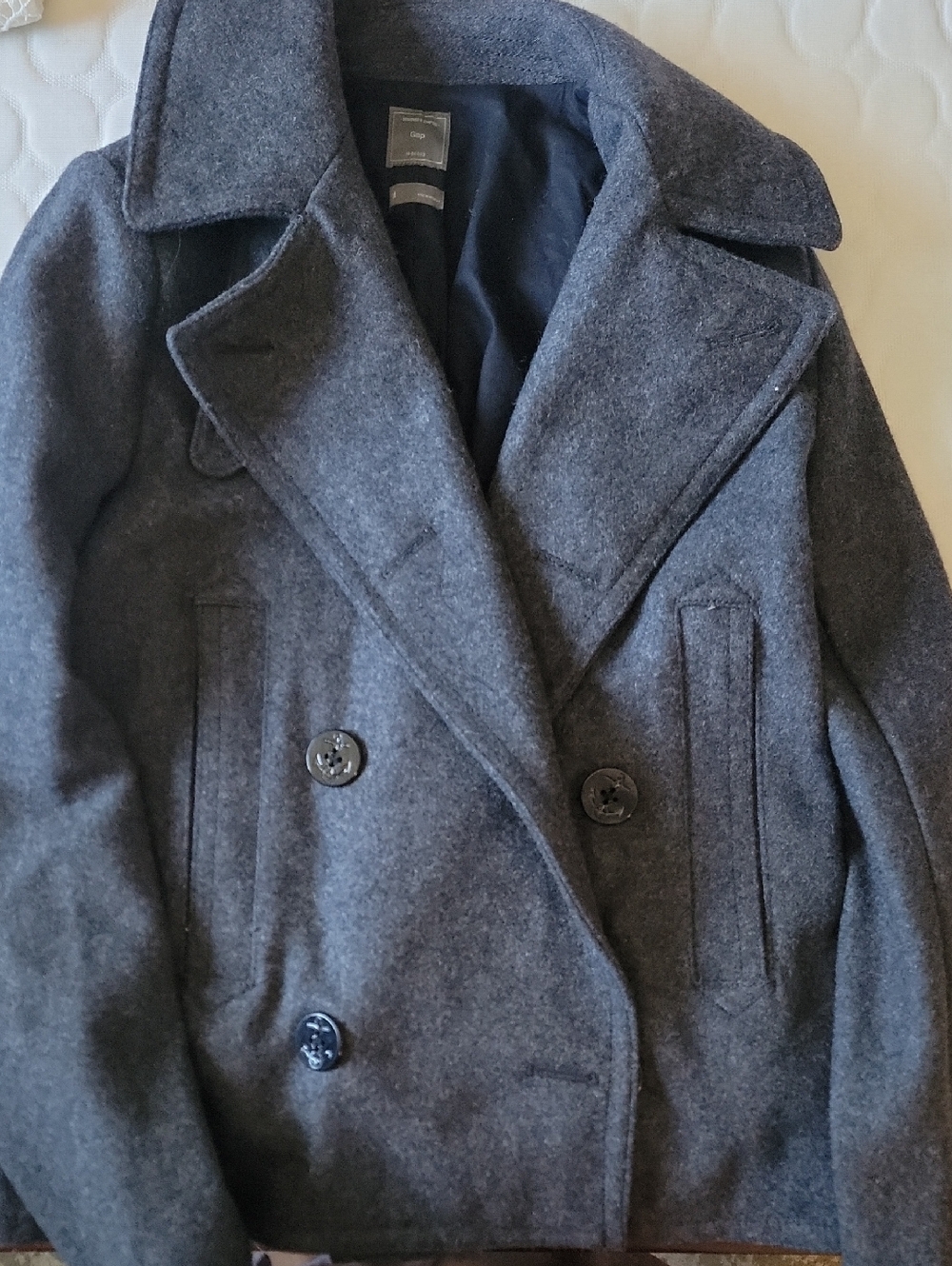 Classic Womens Double-Breasted Wool Peacoat - Charcoal Gray